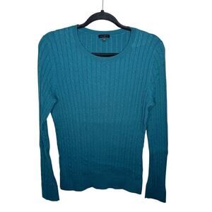 TALBOTS / dark aqua teal cable knit cream neck wool blend sweater / L
